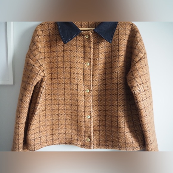 Upcycled Vintage Wool Blanket Coat Sustainable Deadstock Denim Jacket Hand Made - Picture 4 of 10